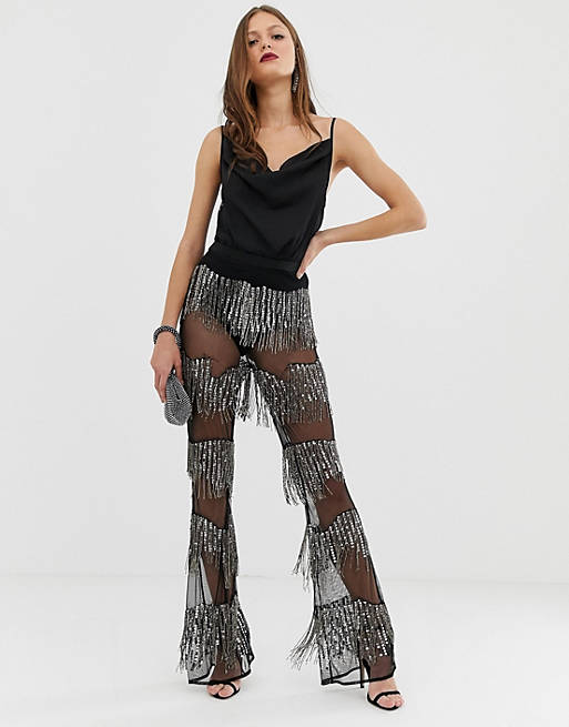 ASOS DESIGN embellished flare trouser with sequins and beads
