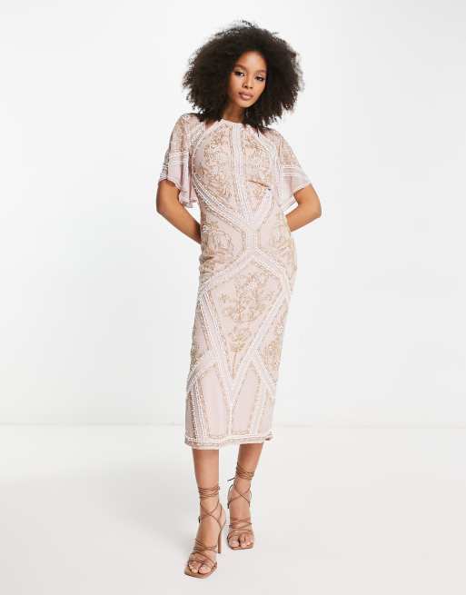 Asos design embellished clearance flutter sleeve maxi dress