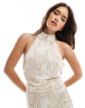 [ASOS DESIGN] ASOS DESIGN embellished floral halterneck top in white (part of a set) 16 White