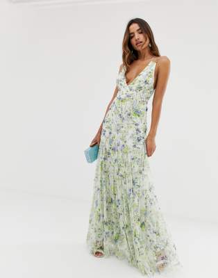 embellished floral maxi dress