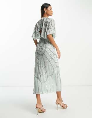 Asos design embellished outlet flutter sleeve maxi dress