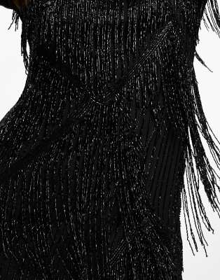 ASOS DESIGN embellished fringe beaded mini dress with beaded hem in black |  ASOS