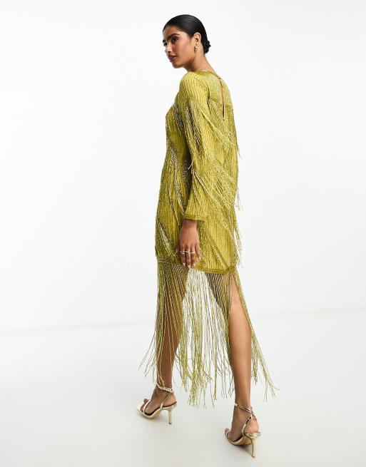 Asos design embellished 2024 fringe blazer dress