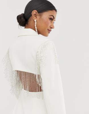 white fringe blazer dress