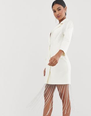 white fringe blazer dress