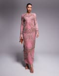 [ASOS DESIGN] ASOS DESIGN embellished fringe maxi dress in pink 14 PINK