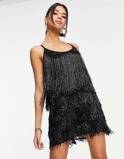 Black fringe 2025 mini dress