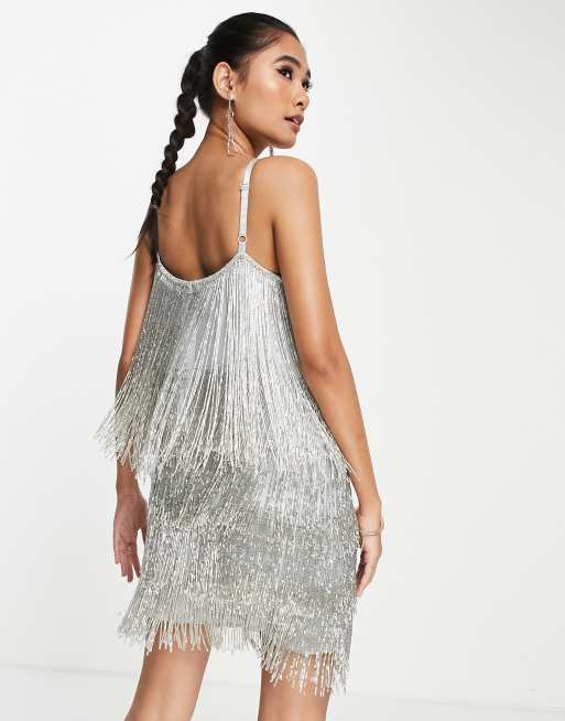 ASOS DESIGN embellished fringed mini dress