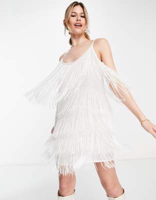 White Fringe Mini Dress