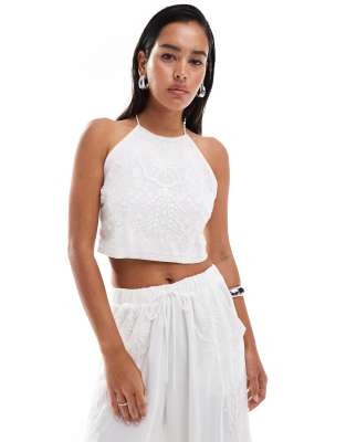 ASOS DESIGN ASOS DESIGN embellished halter neck co-ord in white