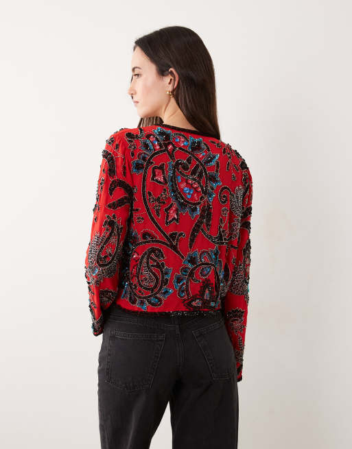 ASOS DESIGN embellished jacket in red, 3 of 4