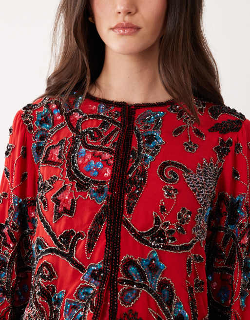 ASOS DESIGN embellished jacket in red, 4 of 4