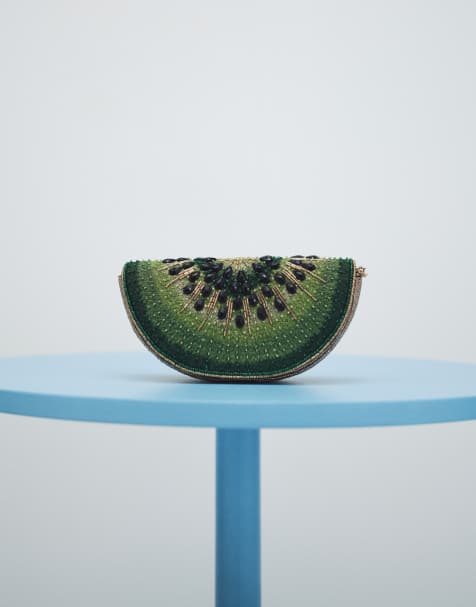 ASOS DESIGN embellished kiwi crossbody clutch in green - view 1