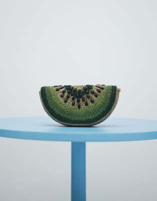 Asos Design Embellished Kiwi Crossbody Clutch Purse In Green