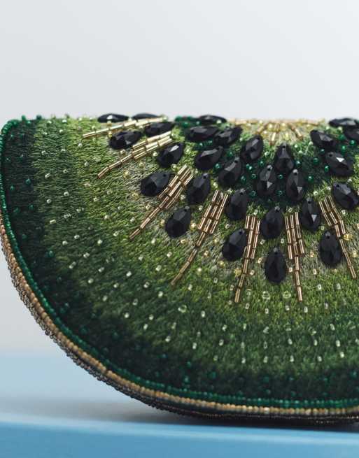 ASOS DESIGN embellished kiwi crossbody clutch purse in green, 3 of 8