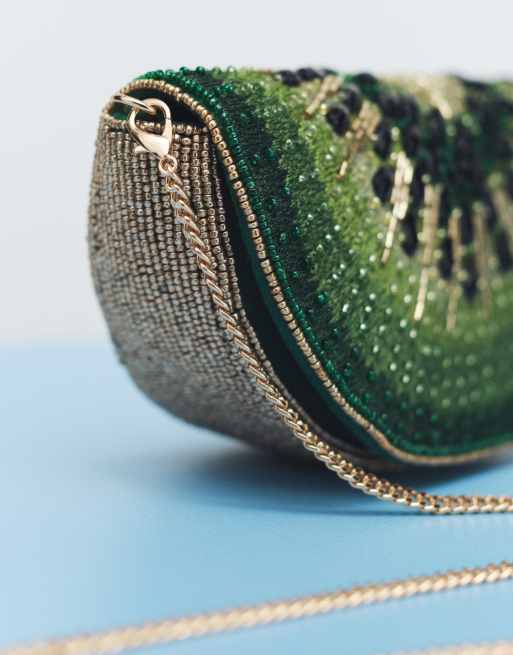 ASOS DESIGN embellished kiwi crossbody clutch purse in green, 4 of 8