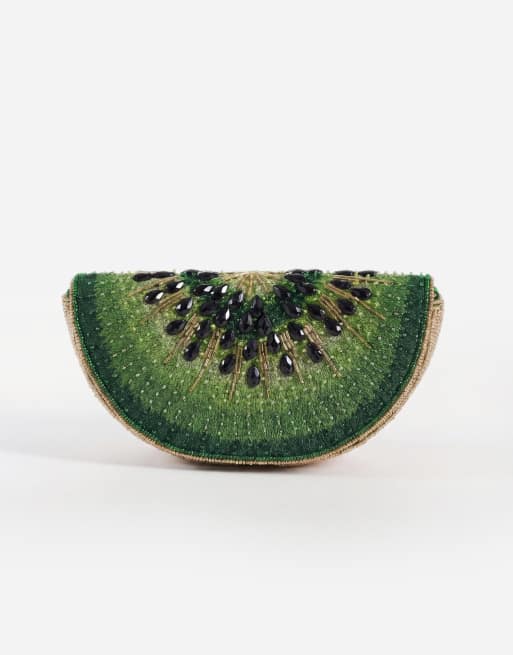 ASOS DESIGN embellished kiwi crossbody clutch purse in green, 8 of 8