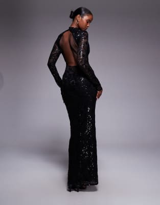 asos design maxi dress with long sleeve embellished bodice ASOS Design - Embellished Lace Maxi Dress - Women - Polyester/Spandex - 2 US