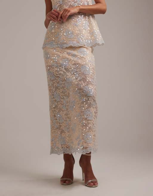 ASOS DESIGN embellished lace skirt in ivory (part of a set), 2 of 6