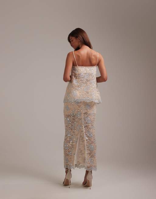 ASOS DESIGN embellished lace skirt in ivory (part of a set), 4 of 6
