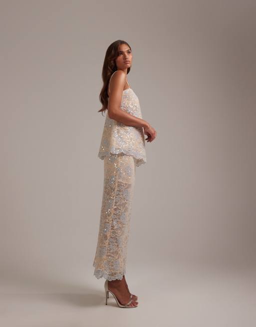 ASOS DESIGN embellished lace skirt in ivory (part of a set), 6 of 6