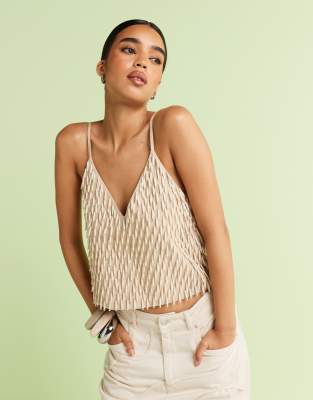 [ASOS DESIGN] ASOS DESIGN embellished linen-look v-neck cami in cream-White 6 Cream