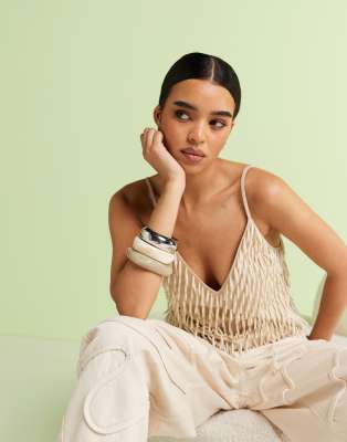 Asos Design Embellished Linen Look V Neck Cami