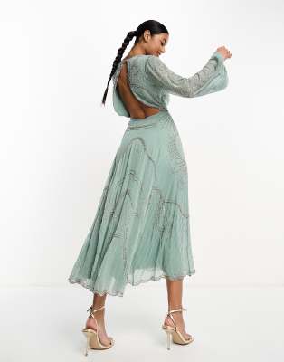slim fit dress slacks HACCHIC Couture Green Sequin Strapless Dress