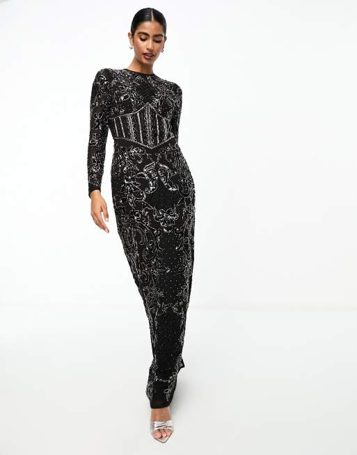 Asos long black dress sale