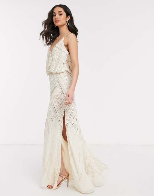 Asos design maxi dress with linear sequin hot sale and yellow floral beading