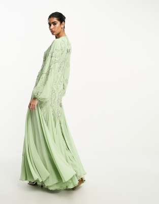 asos design all over embellished maxi dress with flared sleeves Fit-and-Flare Linear Lace Woven Maxi Dress main image 0