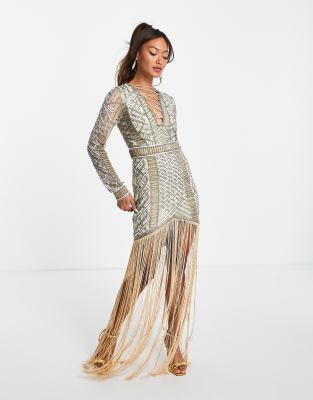 asos gold long dress