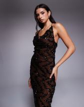Oh Polly flower sequin maxi dress in pink