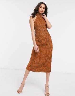 rust overall dress