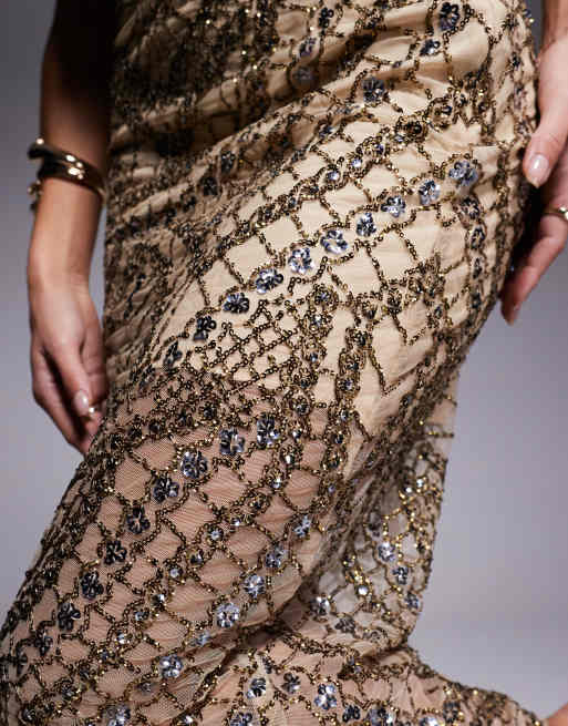 ASOS DESIGN embellished midi skirt in gold part of a set