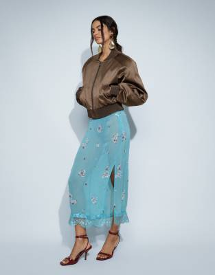 Asos Design Embellished Midi Skirt With Lace In Blue