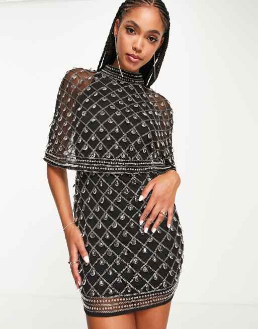 Black embellished bodycon clearance dress