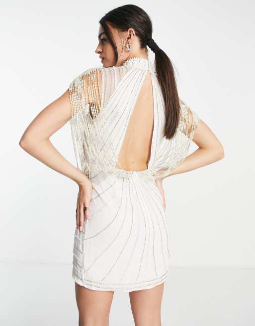 asos design structured mini dress with pearl embellishment ASOS Design - Embellished Mini Dress - Women - Polyester - 14 US