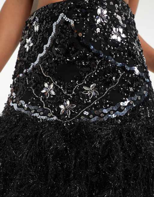 Black sequin hotsell embellished front skirt