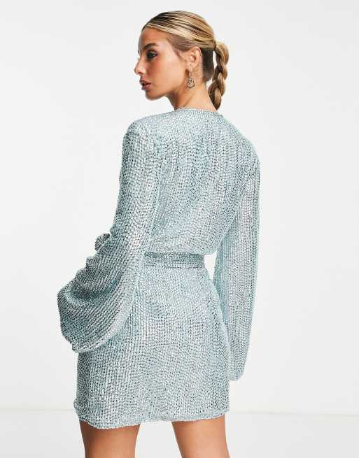asos blue wrap dress ASOS DESIGN Curve denim wrap dress in blue