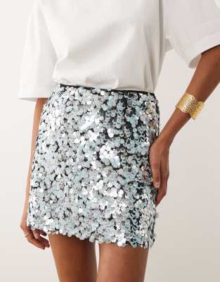 Asos Design Embellished Mix Sequin A-line Mini Skirt-multi
