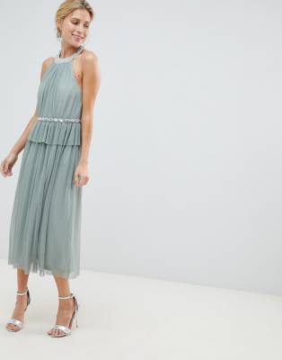 asos design beaded backless midi dress