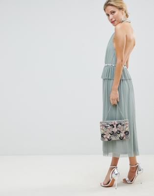 asos design beaded backless midi dress