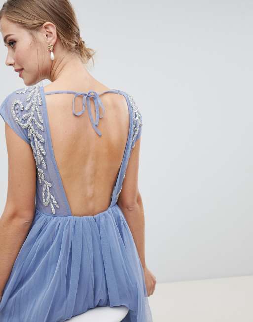 Asos design embellished open hot sale back tulle midi dress