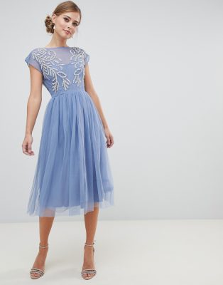 asos design soft tulle midi dress