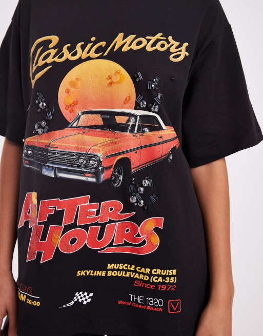 ASOS DESIGN embellished oversized t-shirt with vintage car graphic in black, 3 of 4