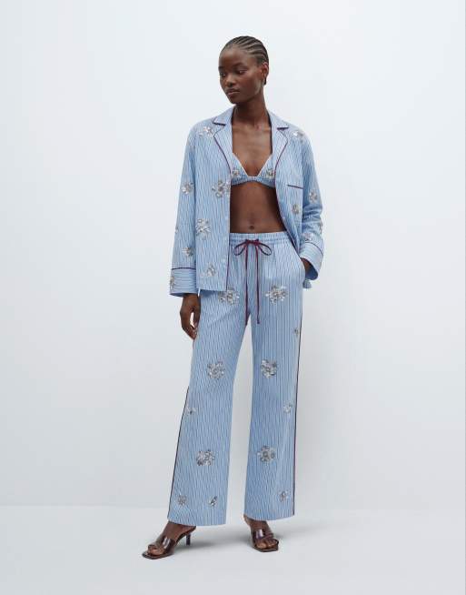 ASOS DESIGN embellished pajama shirt in stripes - part of a set, 9 of 11