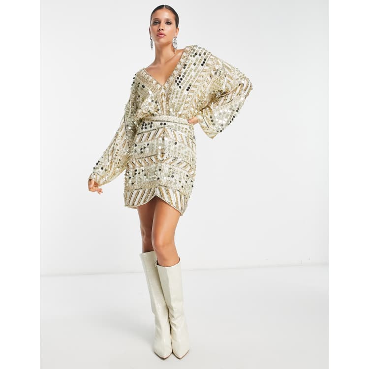 Asos design mini dress with heavily embellished cape sale