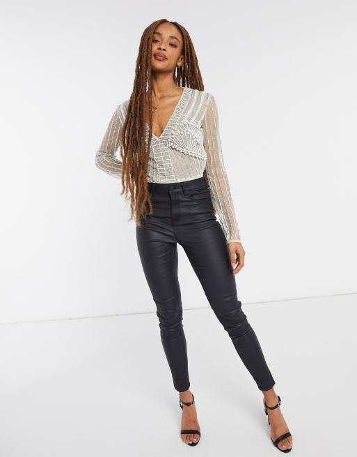 ASOS DESIGN embellished pearl bodysuit in white, 4 of 4