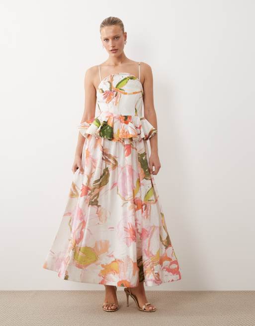 ASOS DESIGN embellished peplum midi dress in watercolour floral print, 4 of 4